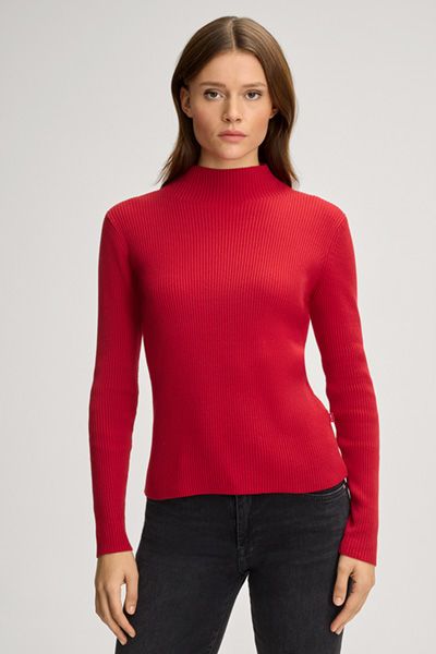 Gerippter Slim-Fit Stehkragenpullover