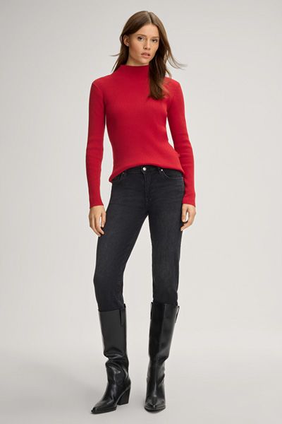 Gerippter Slim-Fit Stehkragenpullover