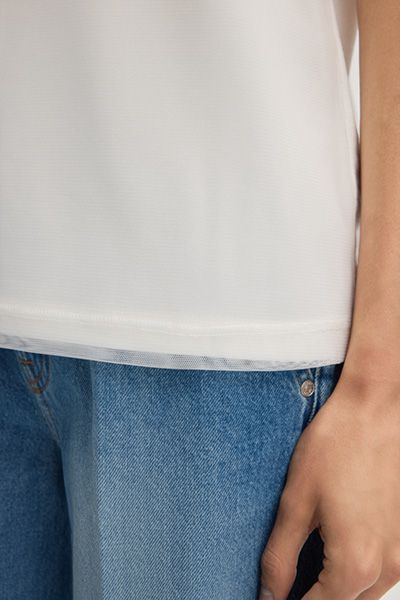 T-Shirt mit Tüll-Lage und Logo-Print