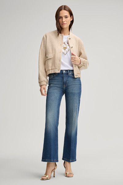 High-Waist Bootcut-Jeans im Used-Look