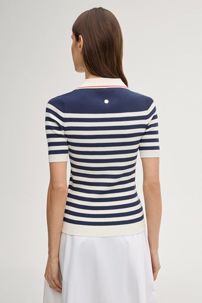 Gestreiftes Rippstrick-Poloshirt