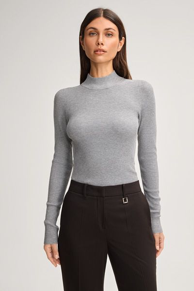Gerippter Stehkragen-Strickpullover