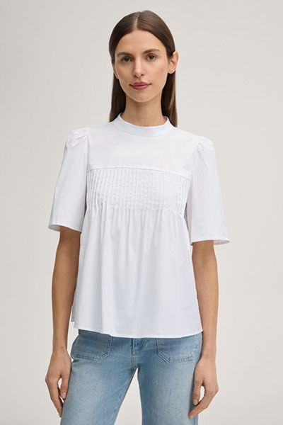 Plissierte Puffärmel-Bluse aus Baumwolle
