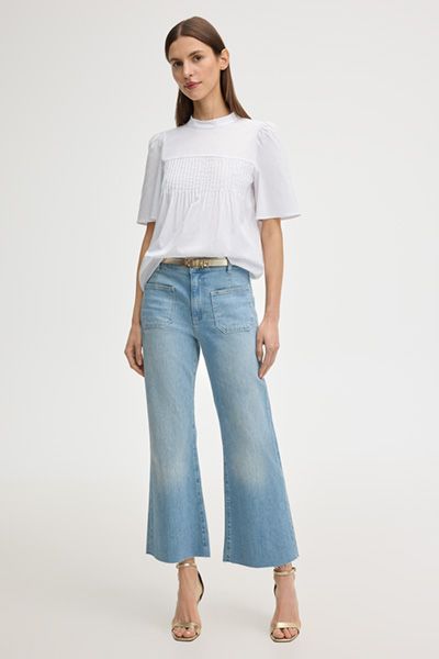 Plissierte Puffärmel-Bluse aus Baumwolle