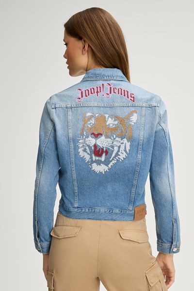 Jeansjacke mit Tiger-Stickerei