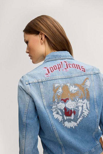 Jeansjacke mit Tiger-Stickerei