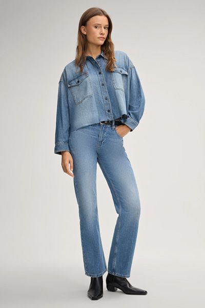 Oversized Crop-Jeansbluse