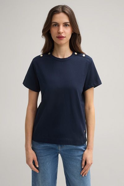 Baumwoll-Shirt mit dekorativen Schulterknöpfen