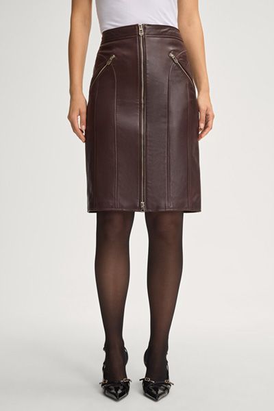 Eleganter Lederrock mit Front-Reißverschluss