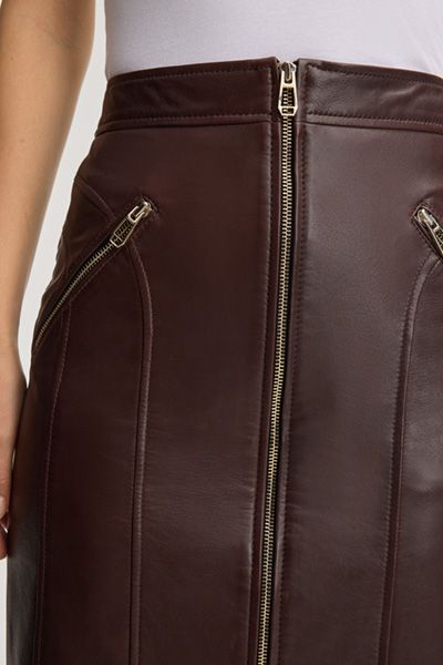Eleganter Lederrock mit Front-Reißverschluss