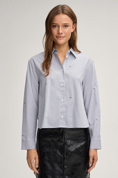Minimalistische Streifenbluse mit Logo-Print