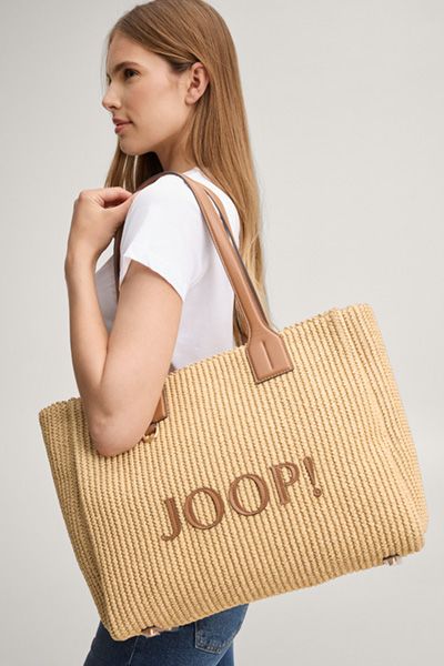 Geflochtener Bast-Shopper mit Kontrastriemen