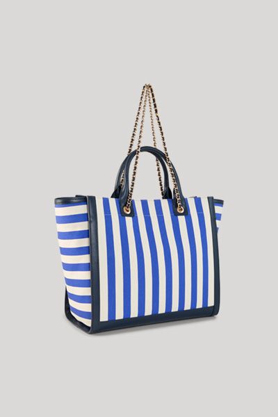 Gestreifte Canvas-Tote mit Kette