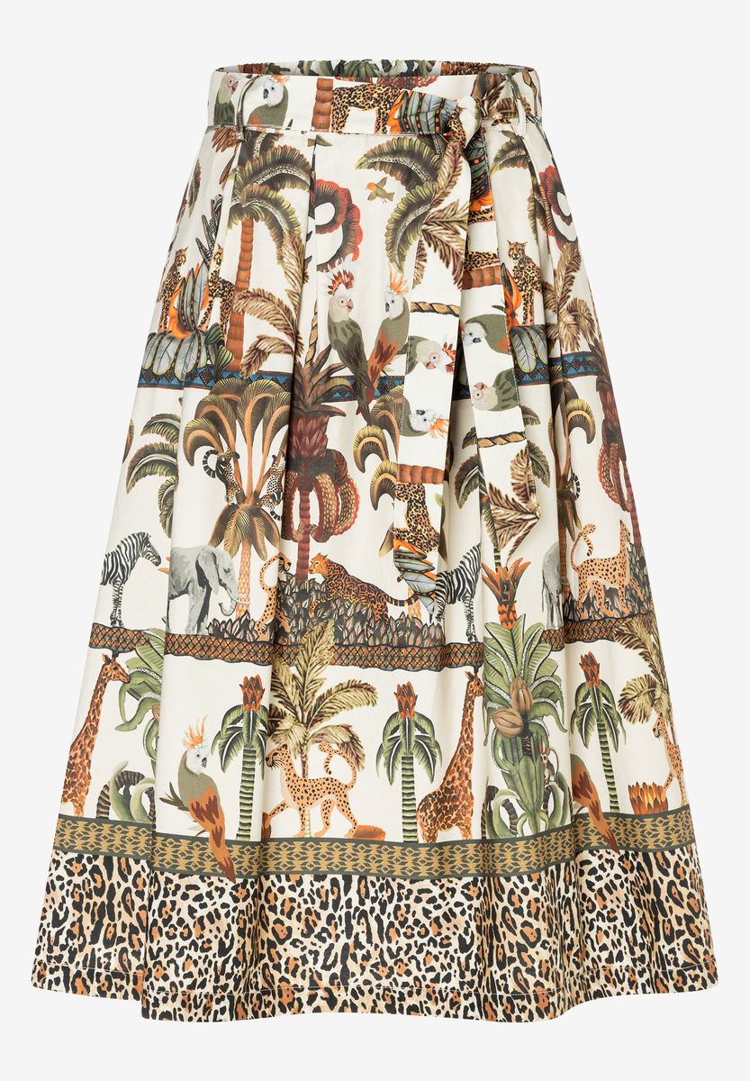 Midi-Rock mit Jungle-Print und Gürtel