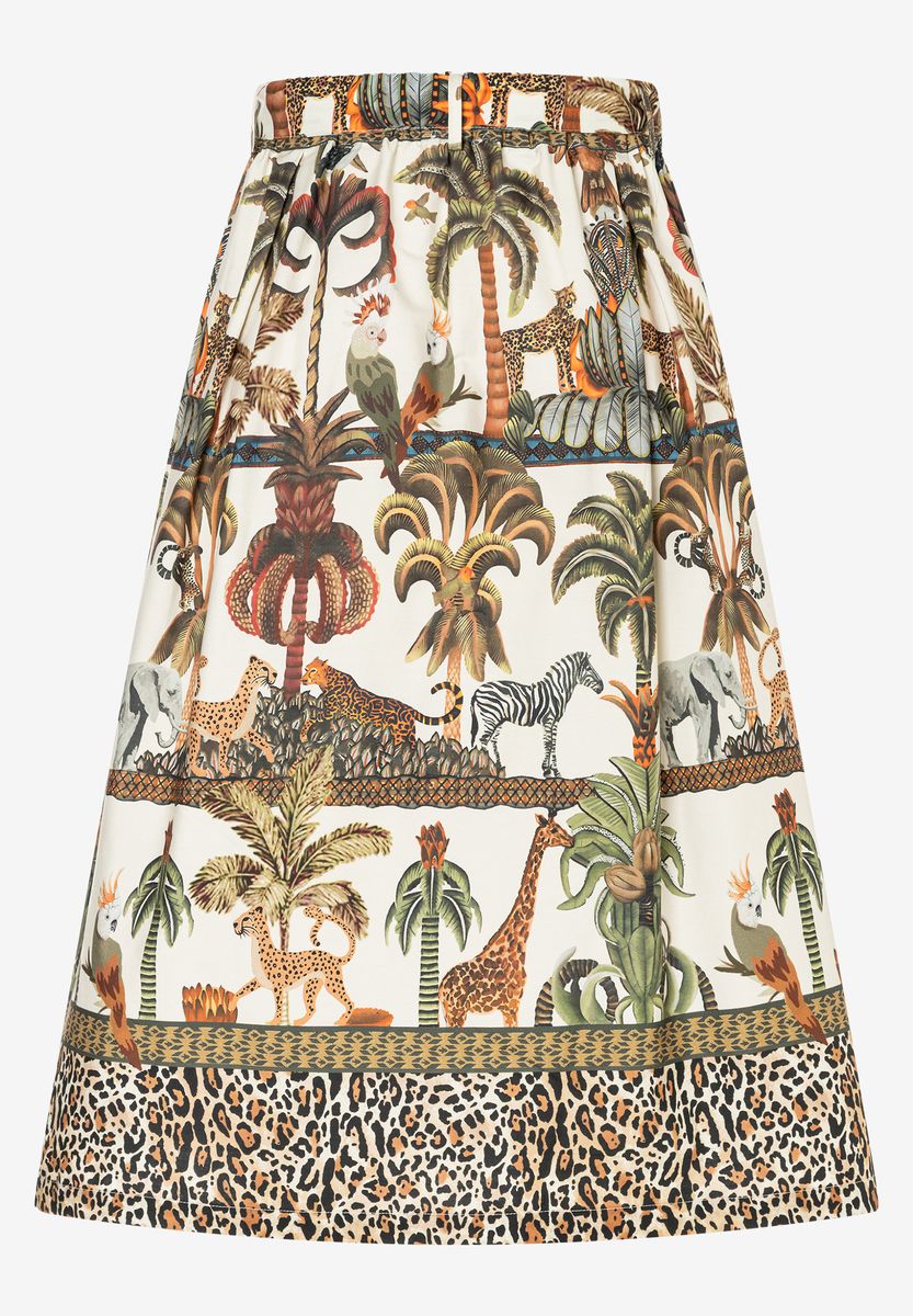 Midi-Rock mit Jungle-Print und Gürtel