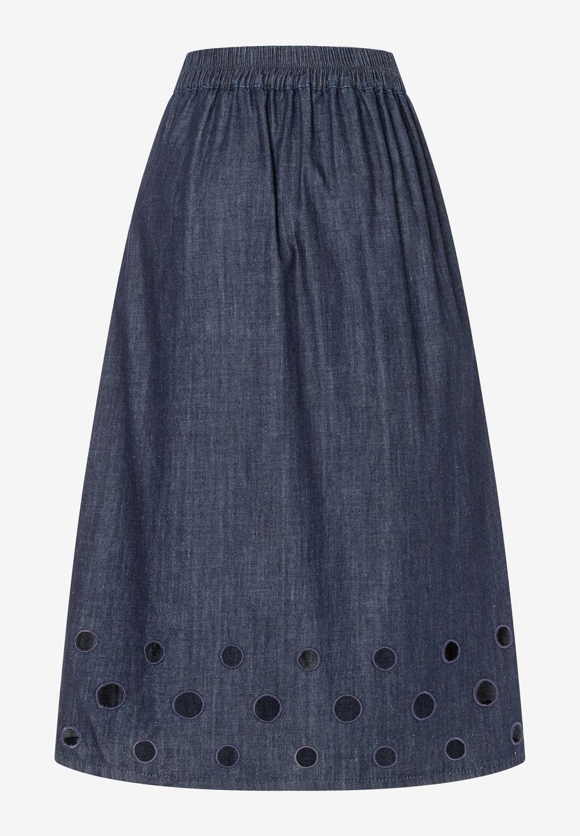 Midi-Jeansrock mit Indigo-Lochstickerei