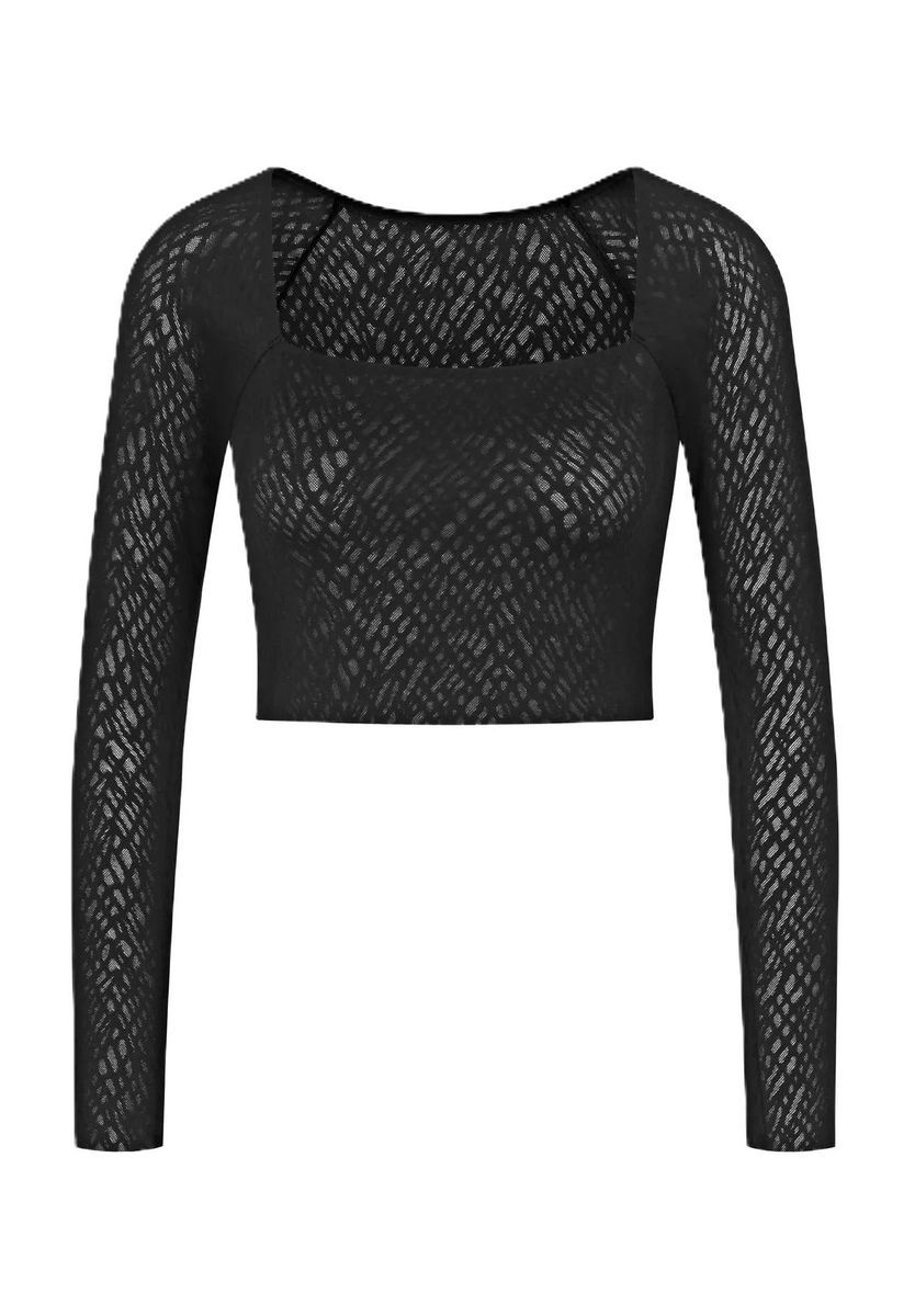 Nahtloses Langarm-Crop-Top mit Struktur