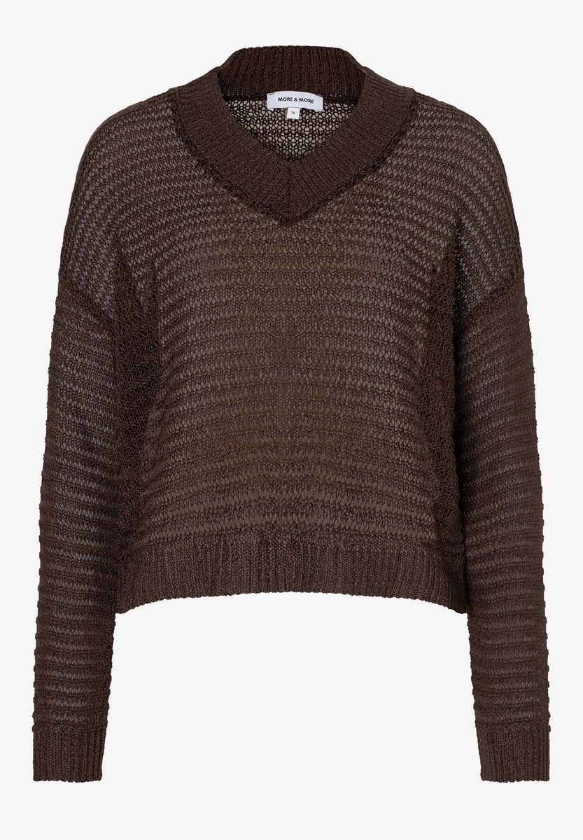 Leichter Ajour-Strickpullover mit V-Ausschnitt