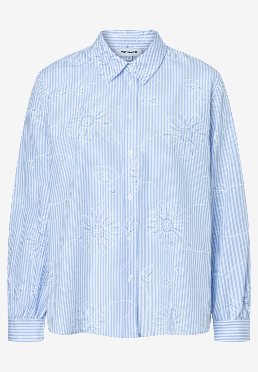 Gestreifte Bluse mit Blumenstickerei