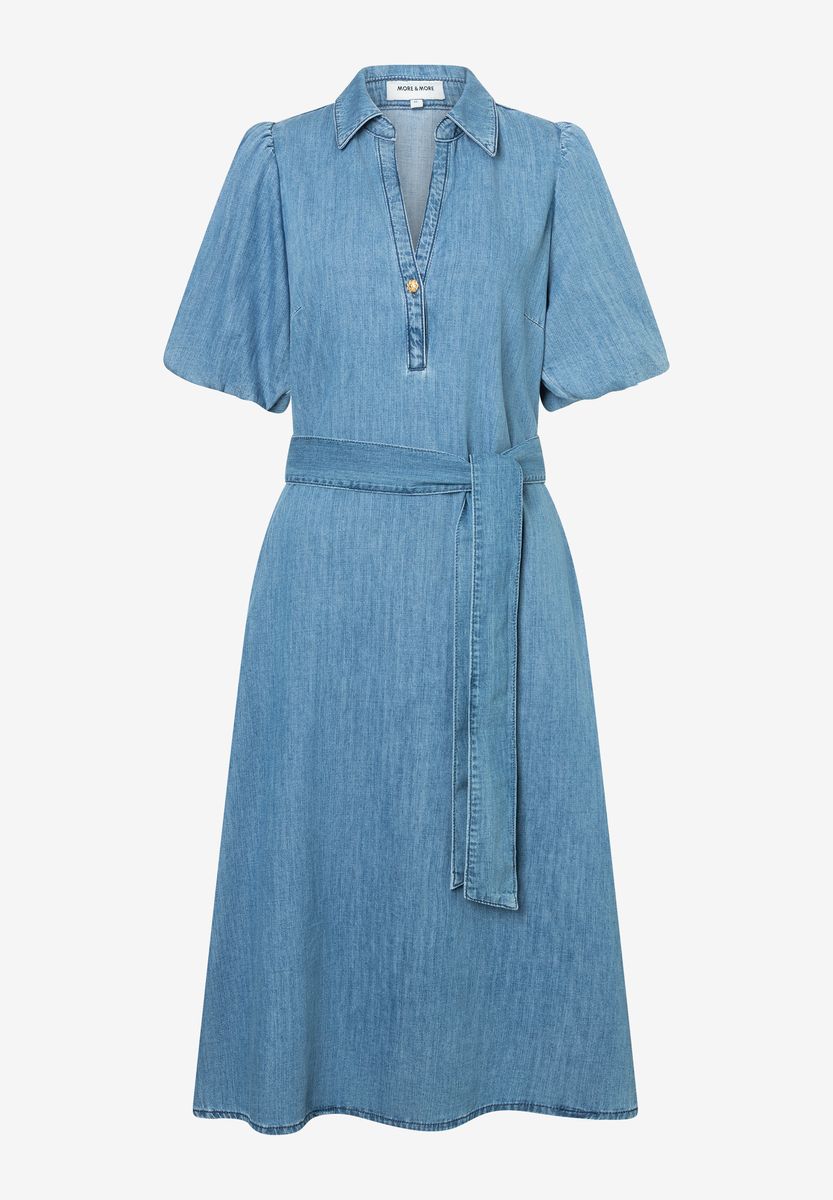 Jeans-Midikleid mit Puffärmeln