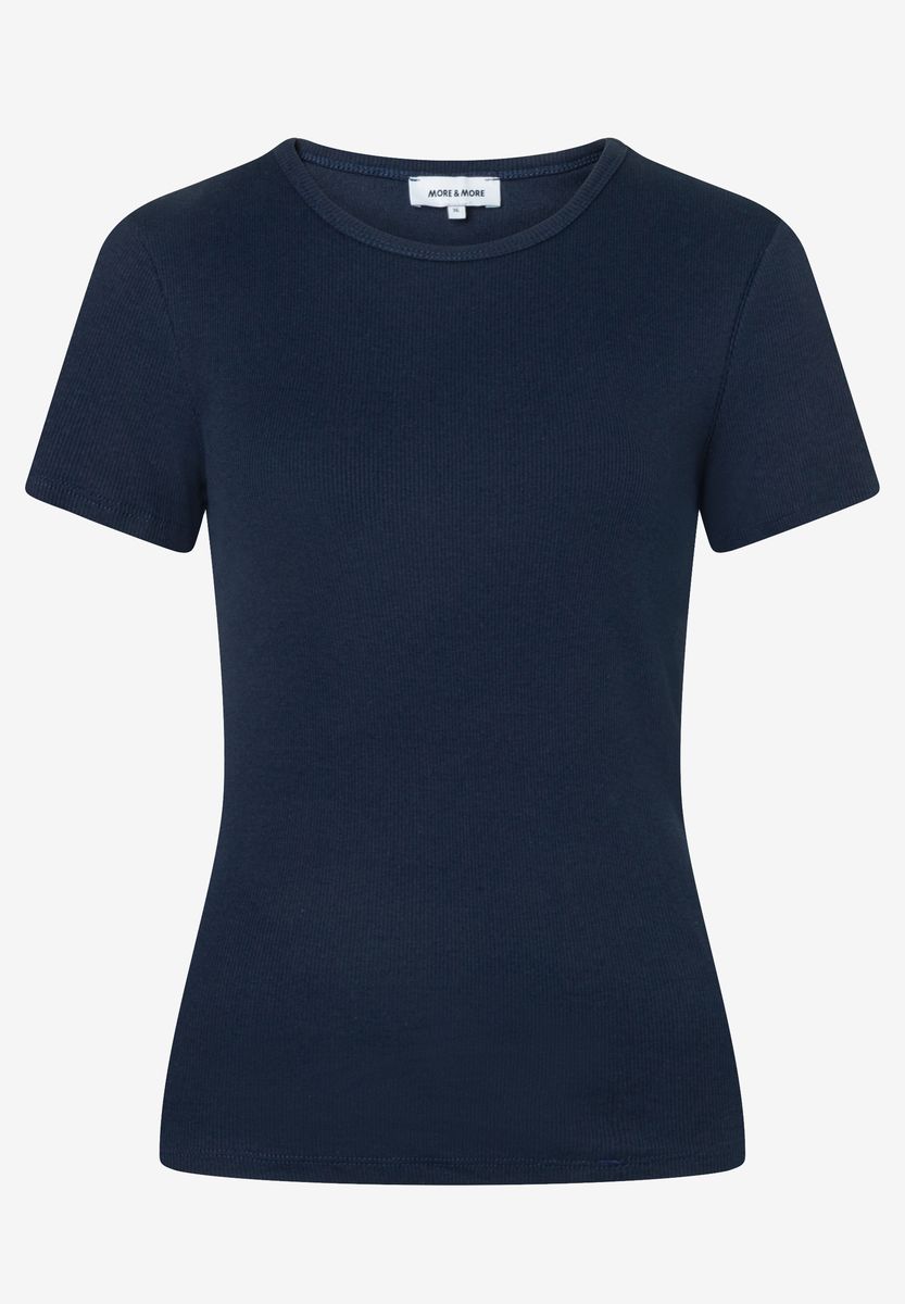 Feingeripptes T-Shirt mit Rundhalsausschnitt