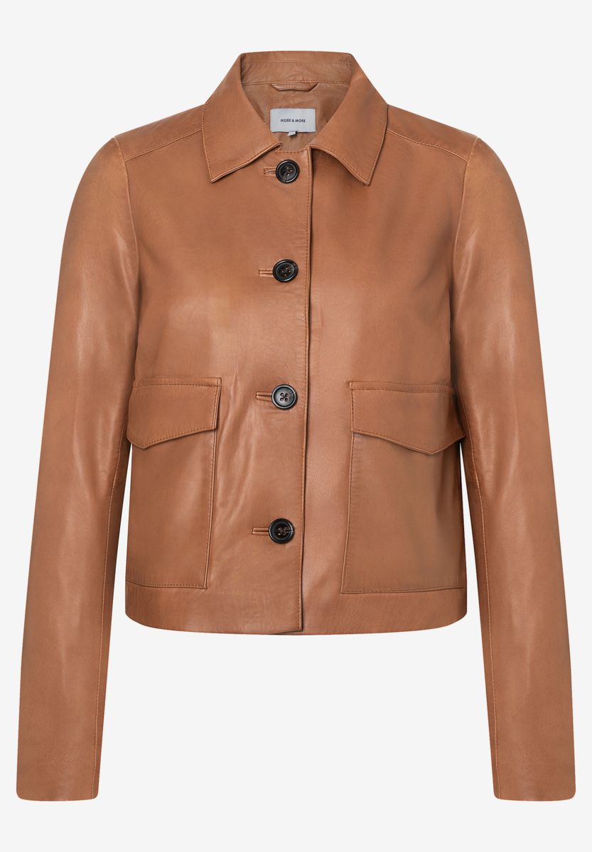 Kastige Lederjacke mit Taschen