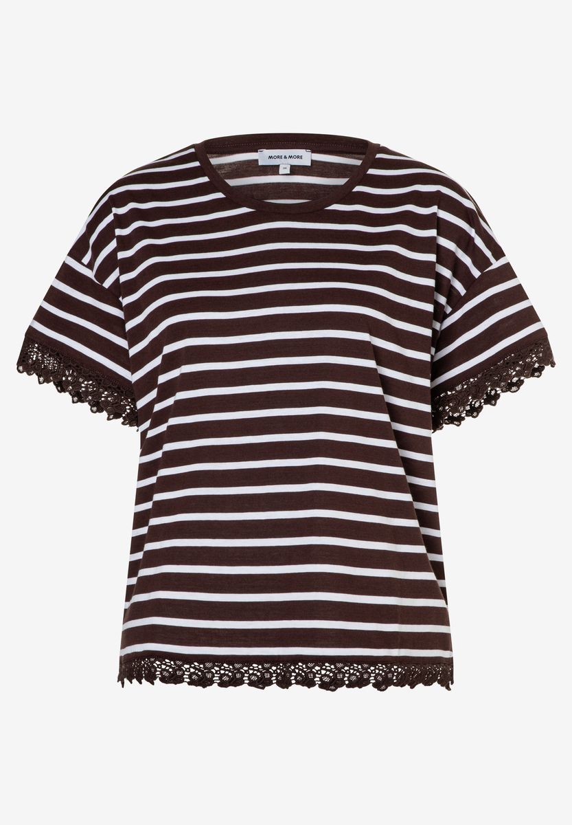 Gestreiftes T-Shirt mit Spitzenkante