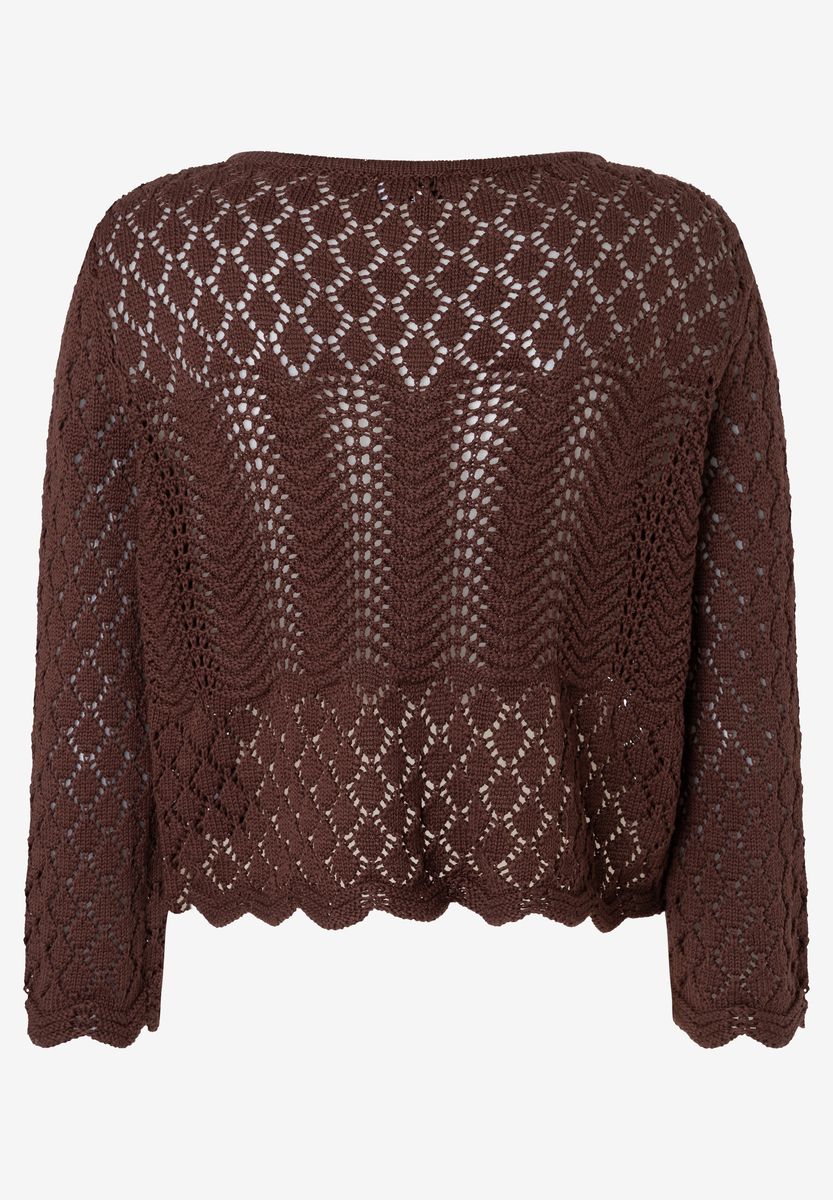 Feiner Ajour-Strickpullover mit 3/4-Arm