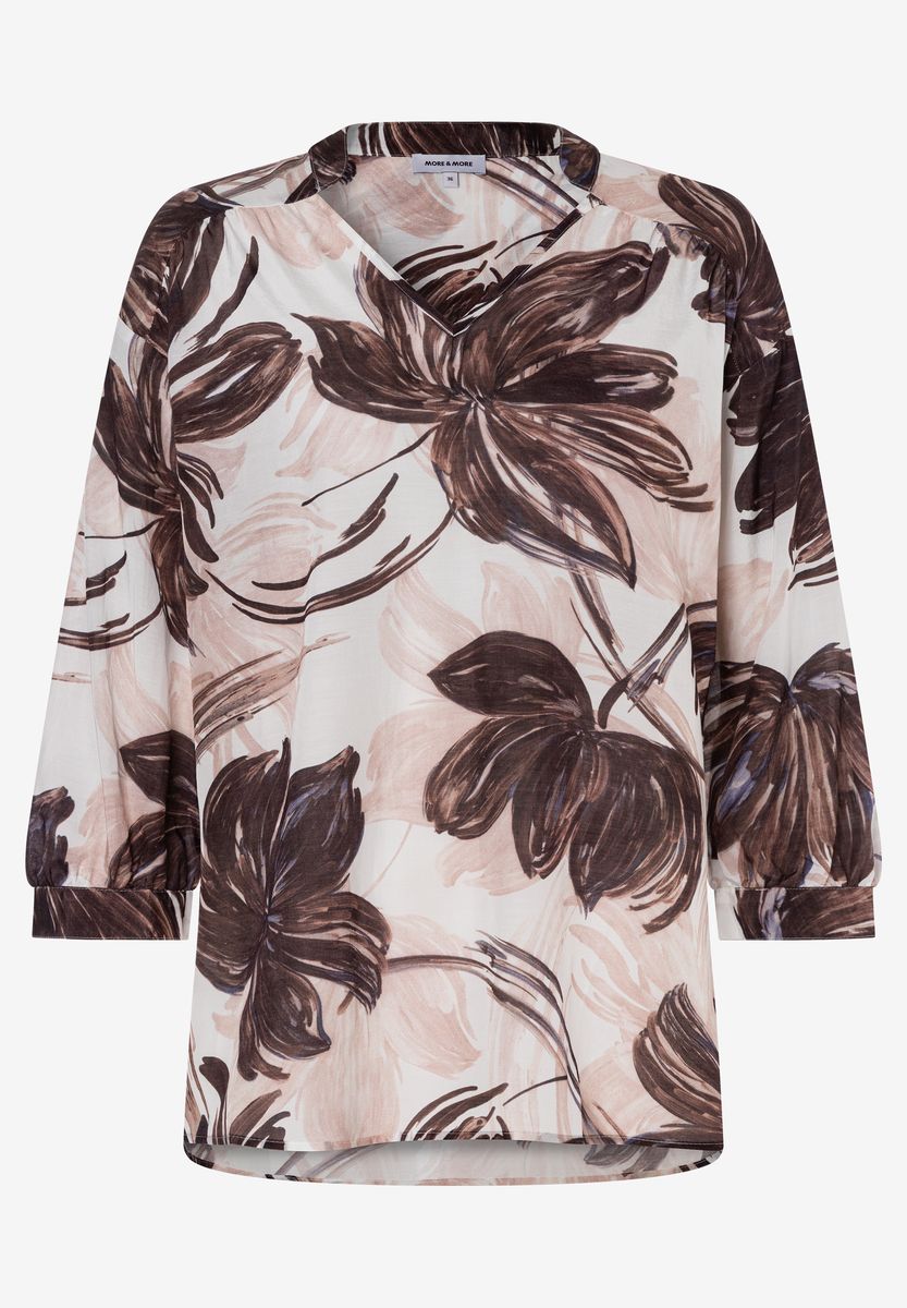 Bluse mit botanischem Print und V-Ausschnitt