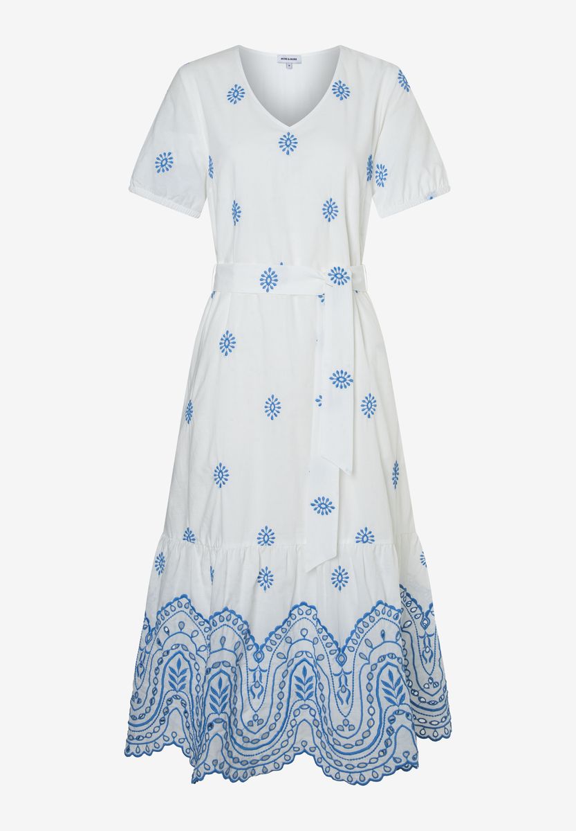 Besticktes Lochstickerei-Midikleid mit Gürtel