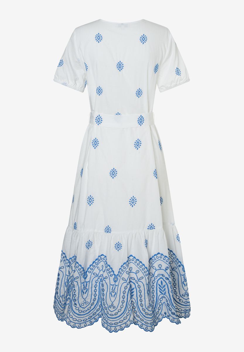Besticktes Lochstickerei-Midikleid mit Gürtel