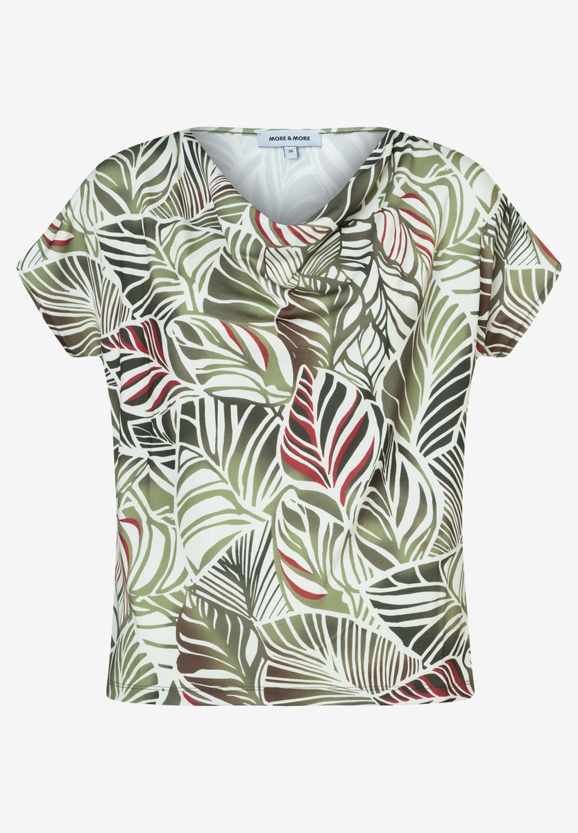 Top mit Wasserfallausschnitt und Tropenprint
