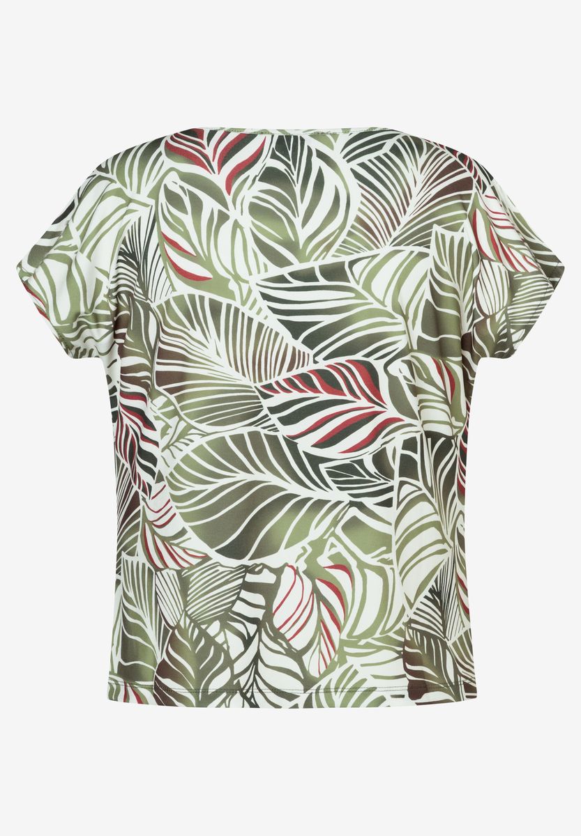 Top mit Wasserfallausschnitt und Tropenprint