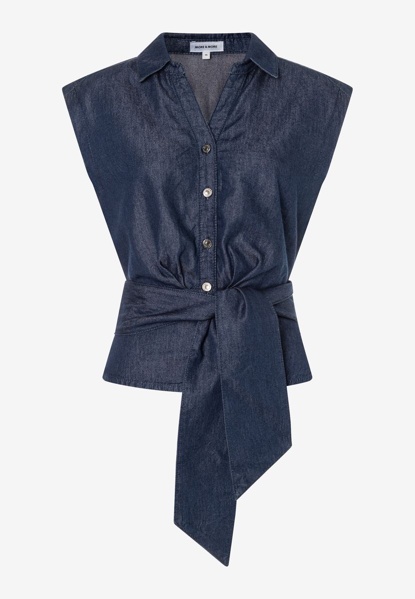 Ärmellose Denim-Bluse mit Bindegürtel