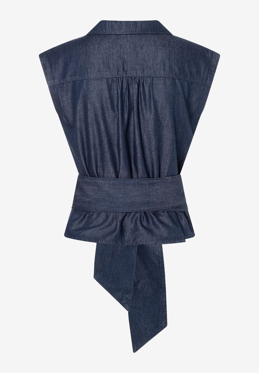 Ärmellose Denim-Bluse mit Bindegürtel