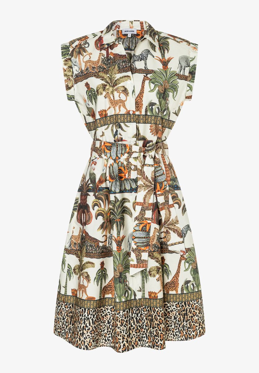 Hemdblusenkleid mit Jungle-Print und Gürtel