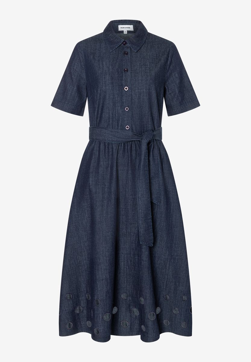 Besticktes Jeans-Hemdkleid in Midi-Länge
