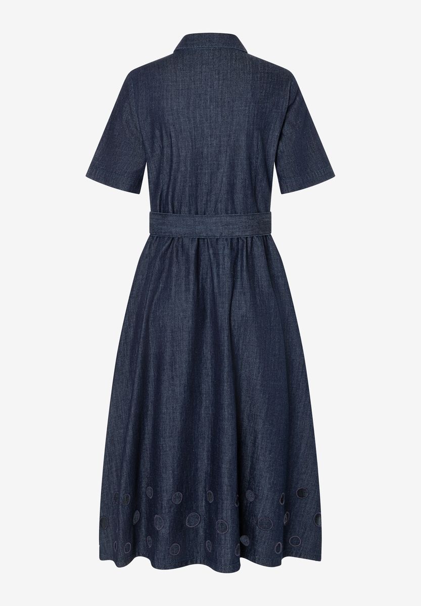Besticktes Jeans-Hemdkleid in Midi-Länge