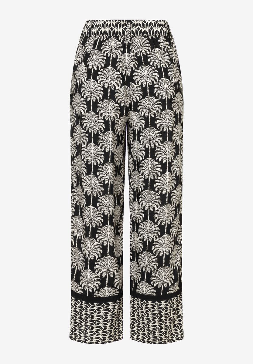 Verkürzte Stoffhose mit Palmenprint