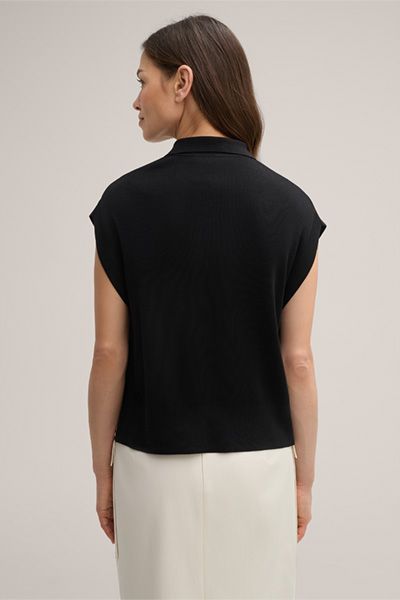 Ärmelloses Feinstrick-Poloshirt aus Seidenmix