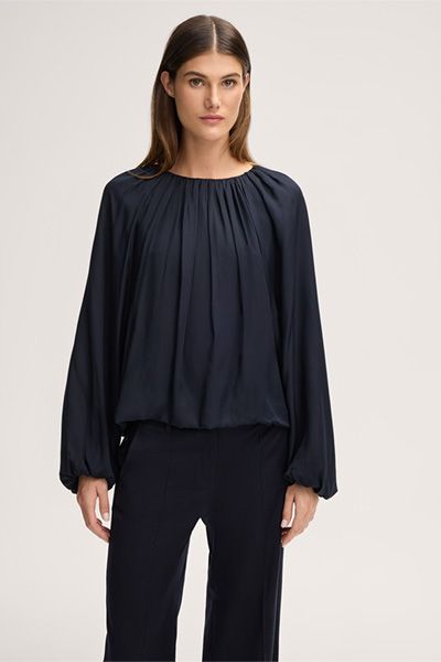 Drapierte Seiden-Viskose-Bluse mit Ballonärmeln