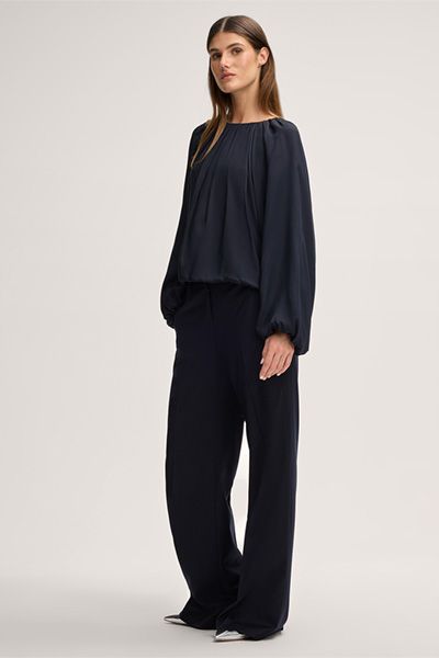 Drapierte Seiden-Viskose-Bluse mit Ballonärmeln