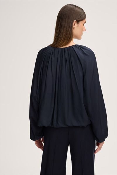 Drapierte Seiden-Viskose-Bluse mit Ballonärmeln