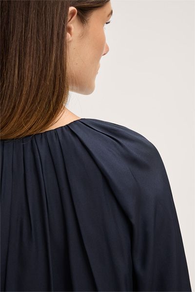 Drapierte Seiden-Viskose-Bluse mit Ballonärmeln