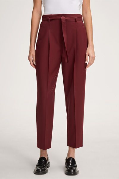 Schurwollhose mit Bundfalte und Gürtel