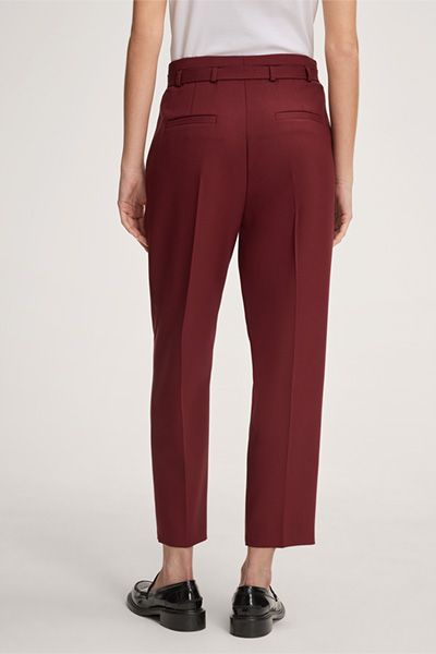 Schurwollhose mit Bundfalte und Gürtel