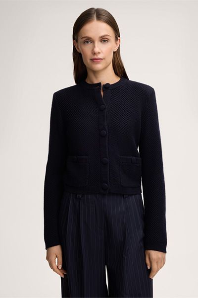 Strukturierte Strickjacke aus Schurwoll-Kaschmir-Mix