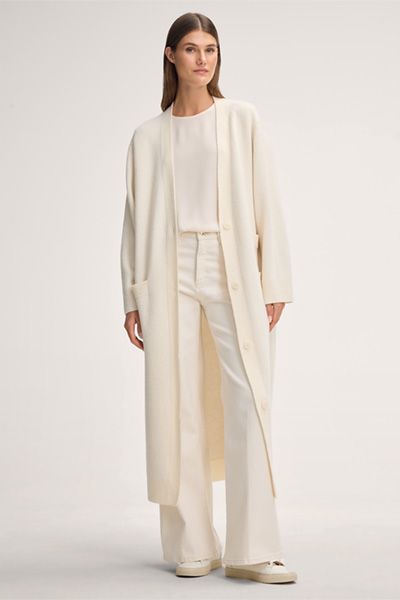 Langer V-Ausschnitt Cardigan in Doppelstrick