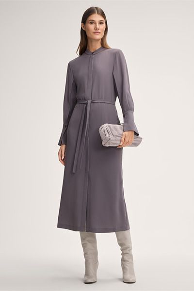 Elegantes Midi-Hemdblusenkleid aus Crêpe
