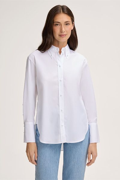 Popeline-Baumwollbluse mit Button-Down-Kragen